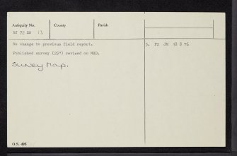 Tullos House, NJ72SW 13, Ordnance Survey index card, Verso