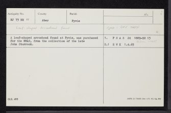 Fyvie, NJ73NE 11, Ordnance Survey index card, Recto