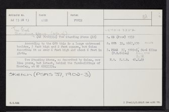 The Tow Stone, NJ73SW 13, Ordnance Survey index card, Recto