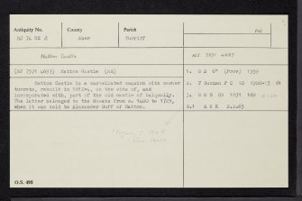 Hatton Castle, NJ74NE 2, Ordnance Survey index card, Recto