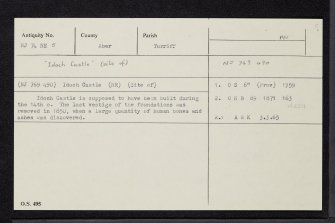 Idoch Castle, NJ74NE 5, Ordnance Survey index card, Recto