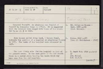 Turriff, Almshouse, NJ74NW 1, Ordnance Survey index card, page number 1, Recto