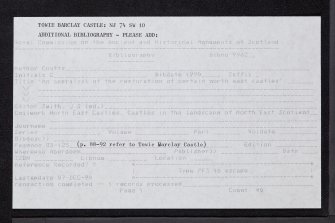 Towie Barclay Castle, NJ74SW 10, Ordnance Survey index card, Recto