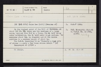 Cairn Lee, NJ76SE 1, Ordnance Survey index card, page number 1, Recto