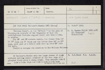Wallace's Castle', Minnonie, NJ76SE 7, Ordnance Survey index card, page number 1, Recto