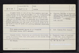 Longmanhill, Longman Cairn, NJ76SW 1, Ordnance Survey index card, page number 2, Verso