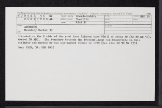 Aberdeen, Ashtown, Boundary Marker 39, NJ80NE 36, Ordnance Survey index card, Recto