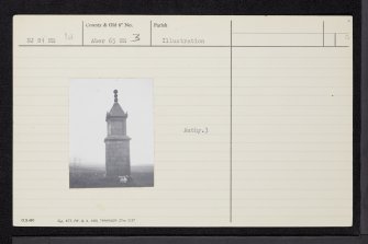 Dyce, Liddell's Monument, NJ81NE 14, Ordnance Survey index card, Recto