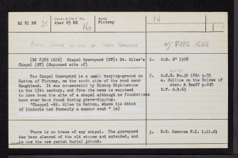 Hatton Of Fintray, Chapel Graveyard, NJ81NW 25, Ordnance Survey index card, Recto