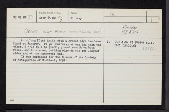 Fintray, NJ81NW 27, Ordnance Survey index card, Recto