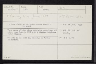 Raitshill, NJ82NE 11, Ordnance Survey index card, Recto