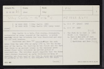 Udny Castle, NJ82NE 21, Ordnance Survey index card, page number 1, Recto