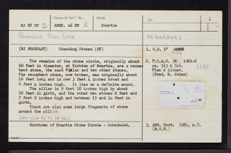 Kirkton Of Bourtie, NJ82SW 2, Ordnance Survey index card, page number 1, Recto