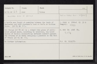 Cat Craigs, NJ83SE 23, Ordnance Survey index card, Recto