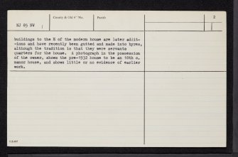 Byth House, NJ85NW 1, Ordnance Survey index card, page number 2, Verso