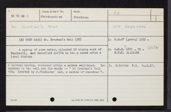 St Drostan's Well, NJ86SE 6, Ordnance Survey index card, Recto
