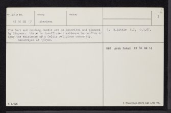 Dundarg Castle, NJ86SE 17, Ordnance Survey index card, page number 3, Recto
