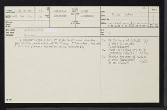 Aberdeen, NJ90NW 12, Ordnance Survey index card, page number 1, Recto