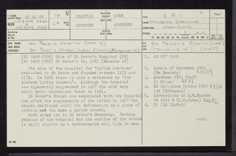 Aberdeen, St Peter's Church And Hospital, NJ90NW 16, Ordnance Survey index card, page number 1, Recto