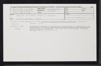 Aberdeen, St Peter's Church And Hospital, NJ90NW 16, Ordnance Survey index card, Recto