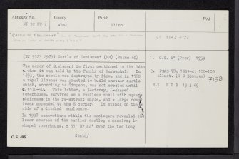 Castle Of Esslemont, NJ92NW 1, Ordnance Survey index card, page number 1, Recto