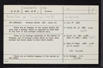 'Foveran Castle', NJ92SE 3, Ordnance Survey index card, page number 1, Recto