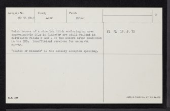 'Castle Of Kinmuck', NJ93NE 12, Ordnance Survey index card, page number 2, Verso