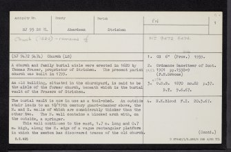 Strichen, Parish Church, NJ95SW 12, Ordnance Survey index card, page number 1, Recto