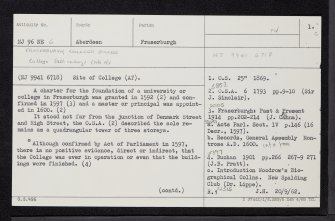 Fraserburgh, College Bounds, NJ96NE 6, Ordnance Survey index card, page number 1, Recto