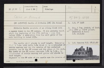 Castle Of Pittulie, NJ96NW 6, Ordnance Survey index card, page number 1, Recto