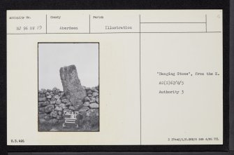 Gallows Hill, 'Hanging Stone', NJ96NW 19, Ordnance Survey index card, Recto