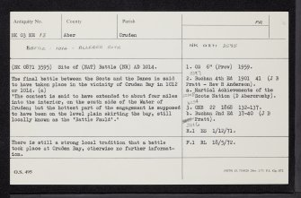 Cruden Bay, NK03NE 13, Ordnance Survey index card, Recto