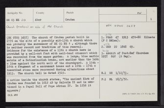 Cruden Parish Church, NK03NE 20, Ordnance Survey index card, page number 1, Recto