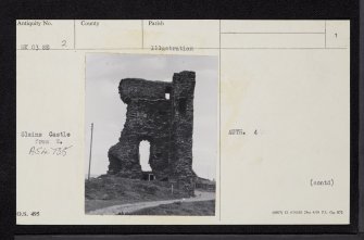 Old Slains Castle, NK03SE 2, Ordnance Survey index card, page number 1, Recto