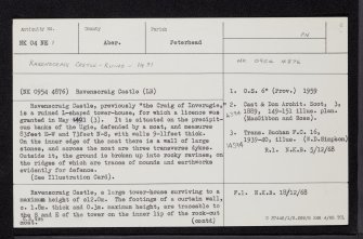 Ravenscraig Castle, NK04NE 1, Ordnance Survey index card, Recto