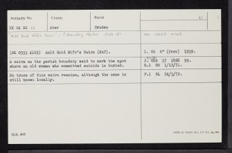 Auld Guid Wife's Cairn, Hill Of Aldie, NK04SE 15, Ordnance Survey index card, Recto