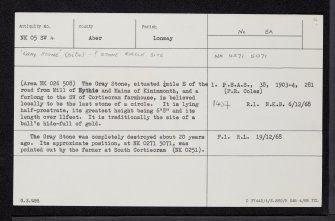 Gray Stone, Cortiecram, NK05SW 4, Ordnance Survey index card, Recto