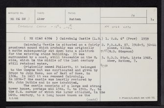 Cairnbulg Castle, NK06SW 3, Ordnance Survey index card, page number 1, Recto