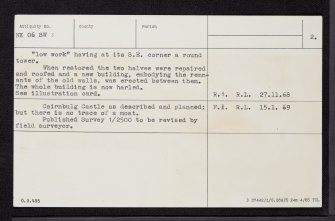 Cairnbulg Castle, NK06SW 3, Ordnance Survey index card, page number 2, Verso