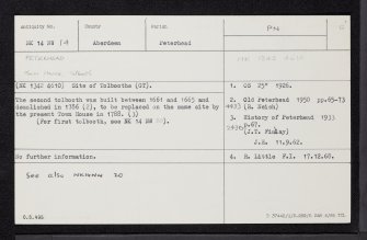 Peterhead, Broad Street, Town House, NK14NW 14, Ordnance Survey index card, Recto