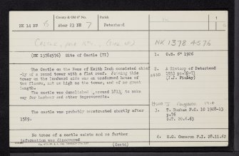 Peterhead, Keith Inch, Castle, NK14NW 15, Ordnance Survey index card, page number 1, Recto