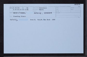 Barra, Brevig, Druim A' Charra, NL69NE 1, Ordnance Survey index card, Recto