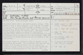 Tiree, Soroby, Old Parish Church, NL94SE 6, Ordnance Survey index card, page number 1, Recto