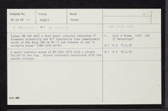 Tiree, Dun Beag, NM04NW 10, Ordnance Survey index card, Recto