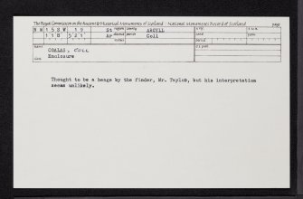 Coll, Coalas, NM15SW 19, Ordnance Survey index card, Recto