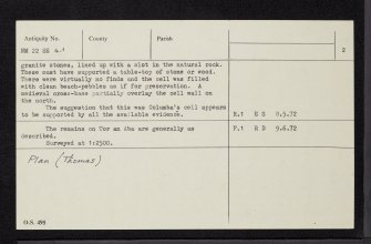 Iona Monastery, Torr An Aba, NM22SE 4.1, Ordnance Survey index card, page number 2, Verso