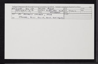 Iona, St Ronan's Church, NM22SE 22, Ordnance Survey index card, Recto