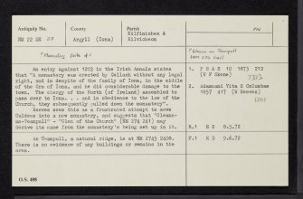 Iona, Gleann An Teampull, NM22SE 23, Ordnance Survey index card, Recto