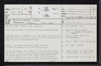 Coll, Killunaig Church, NM26SW 3, Ordnance Survey index card, page number 1, Recto