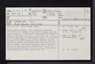 Mull, Calgary Bay, Calgary Burial Ground, NM35SE 24, Ordnance Survey index card, page number 1, Recto